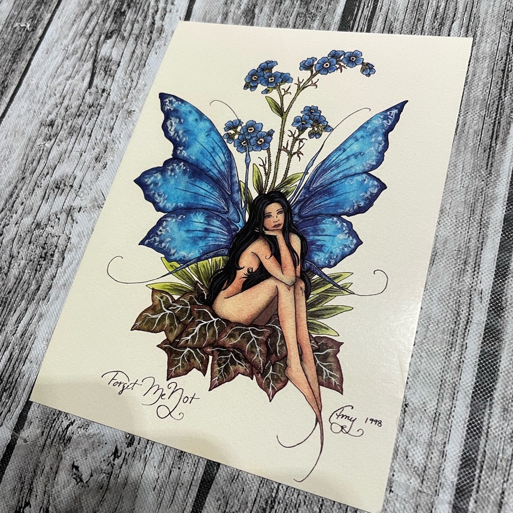 VINTAGE 2001 Amy Brown Fairy Artwork Postcard Print Forget Me Not EUC